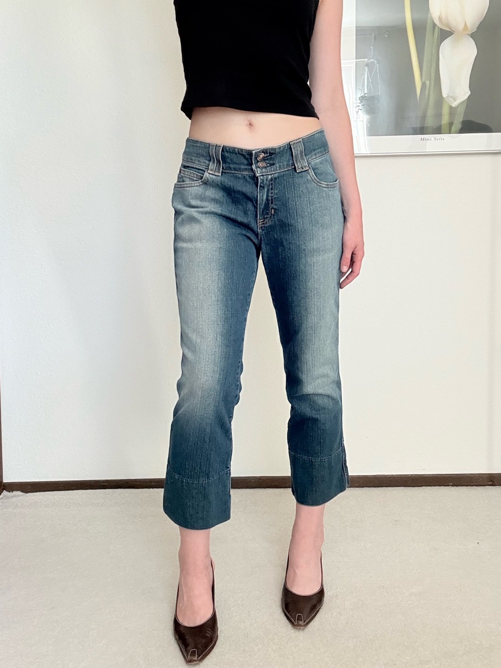 Y2K Gap Low Rise Flare Denim Capris Downtown Minimalist Grunge